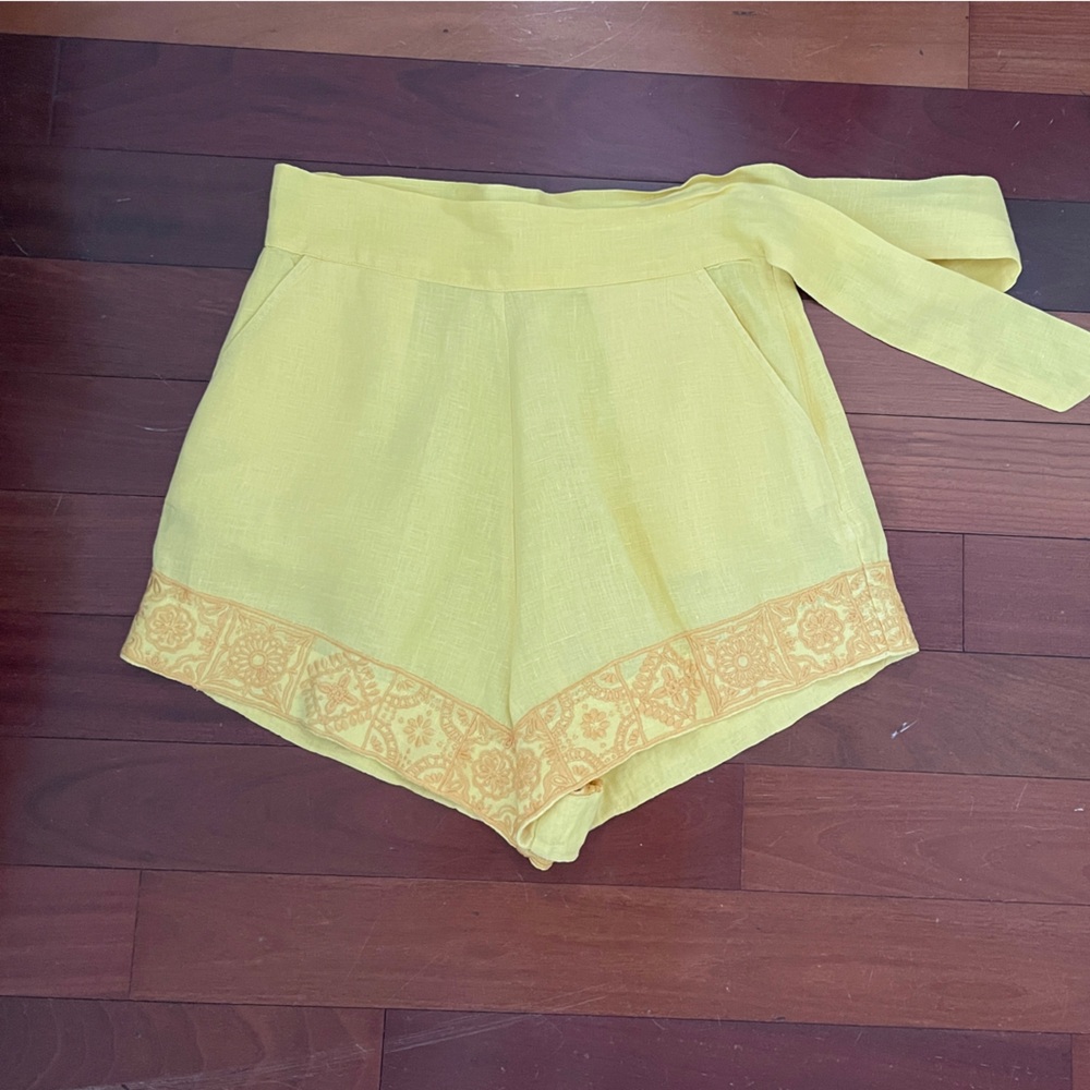 Carolina K Yellow linen shorts